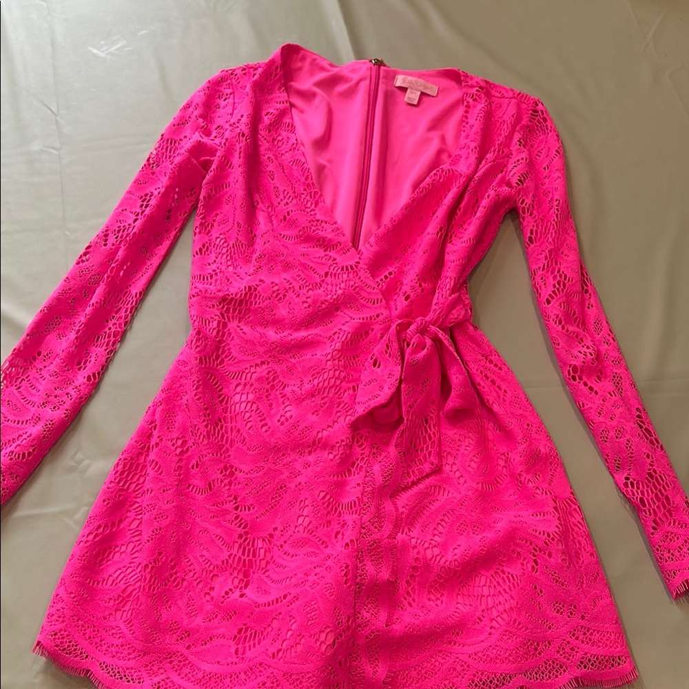 Lilly Pulitzer Pink Lace Wrap Dress RARE